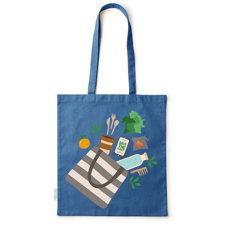 Intelli® Öko-barát pamut bevásárlótáska hosszú füllel, Eco Lifestyle, 38×42cm, Kék, AB-BDY16