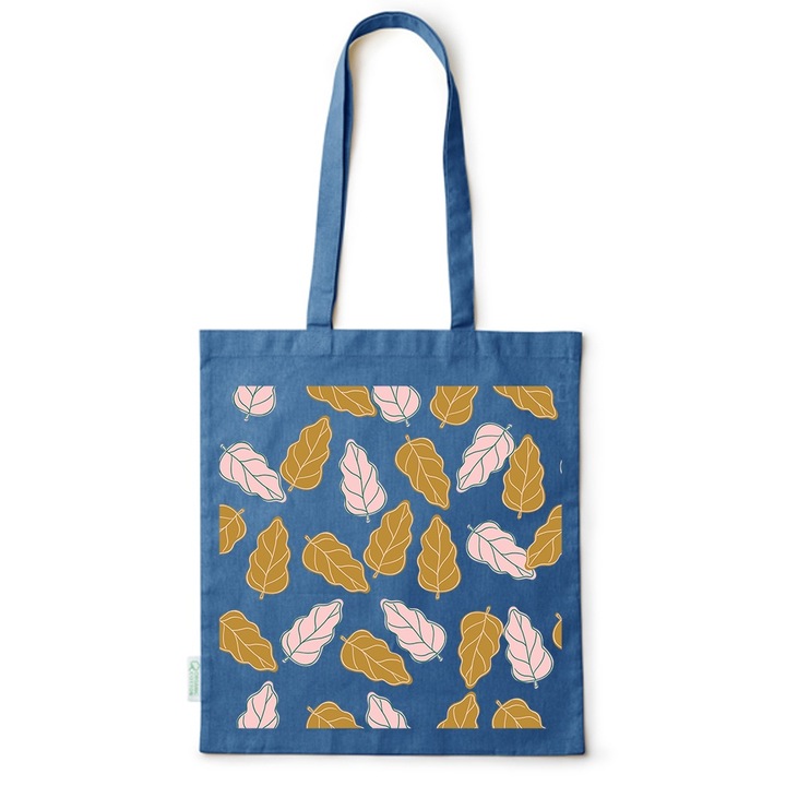Go For It Shopper fazonú pamut táska mintával, Leaf Colorful, 38×42cm, Kék, AB-BDY60