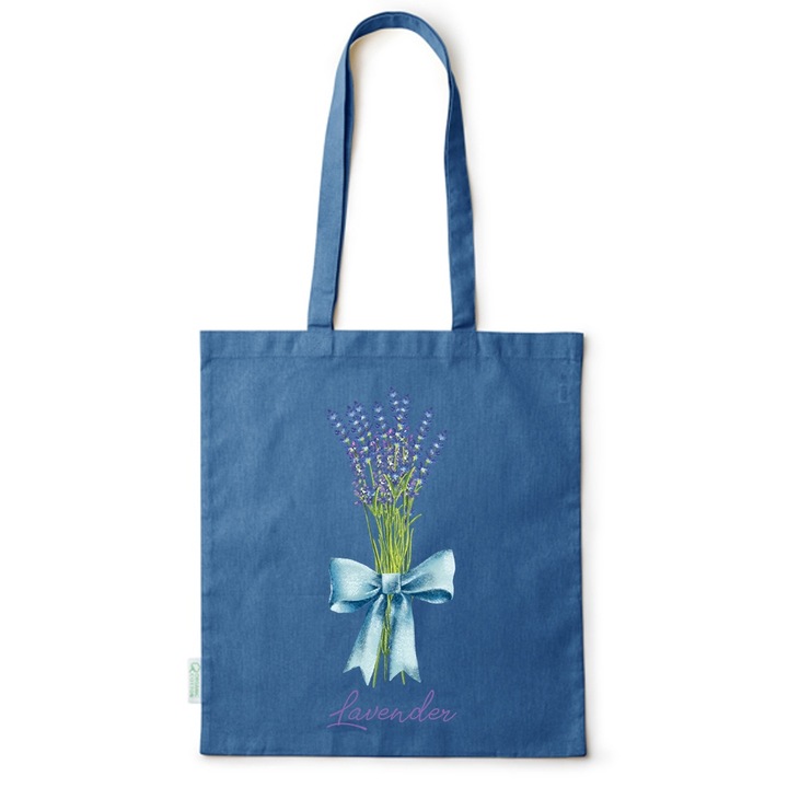 Go For It Shopper fazonú pamut táska mintával, Flowers Collection, Levander, 38x42cm, Kék, AB-BDY6