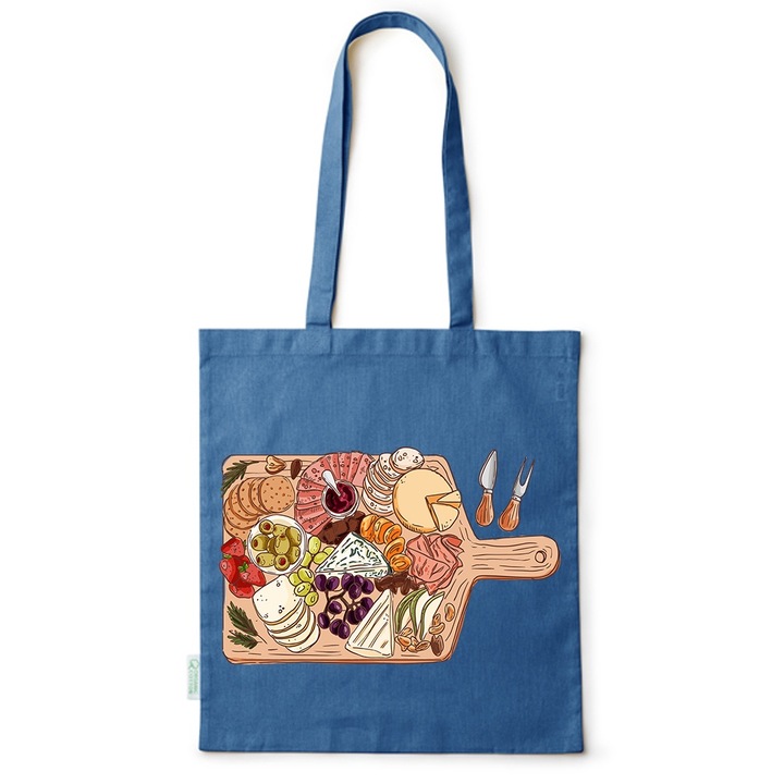 Go For It Shopper fazonú pamut táska mintával, Cheese Selection, 38×42cm, Kék, AB-BDY92