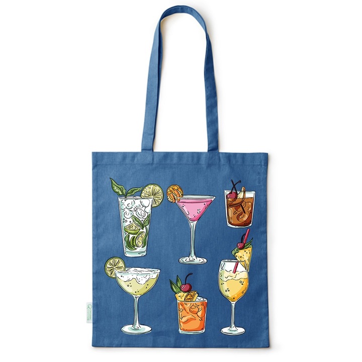 Go For It Shopper fazonú pamut táska mintával, Coctails, 38×42cm, Kék, AB-BDY88
