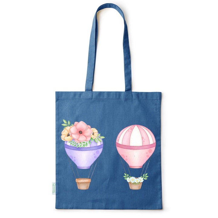Go For It Shopper fazonú pamut táska mintával, Air Balloon, 38×42cm, Kék, AB-BDY104