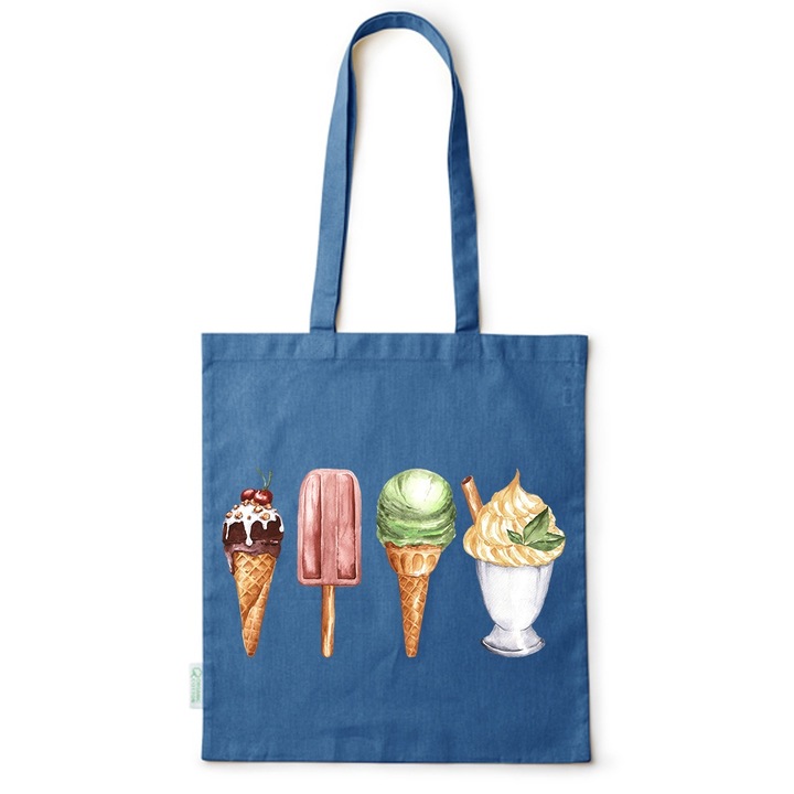Go For It Shopper fazonú pamut táska mintával, Ice Cream Selection, 38×42cm, Kék, AB-BDY8