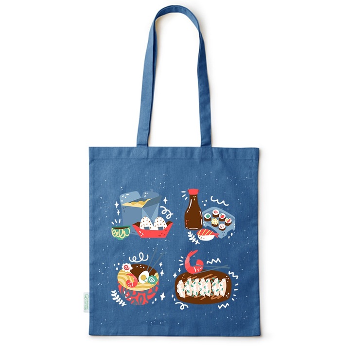 Go For It Shopper fazonú pamut táska mintával, Chinese Food, 38×42cm, Kék, AB-BDY96
