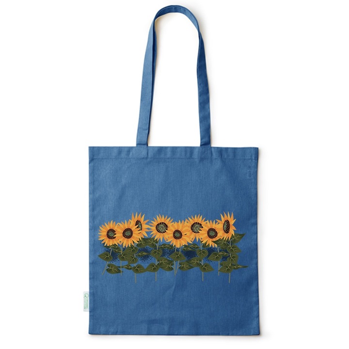 Go For It Shopper fazonú pamut táska mintával, Sunflowers, 38×42cm, Kék, AB-BDY112
