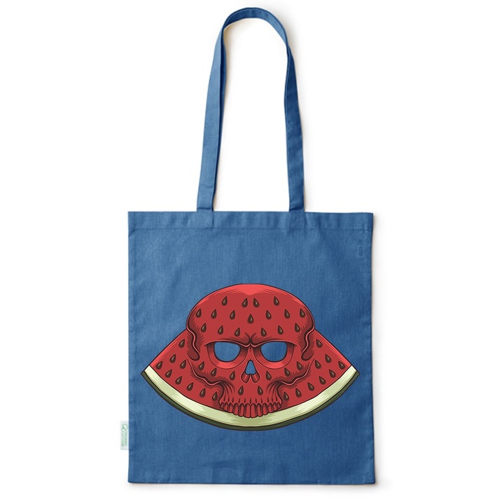 Go For It Shopper fazonú pamut táska mintával, Skull Watermelon, 38×42cm, Kék, AB-BDY131