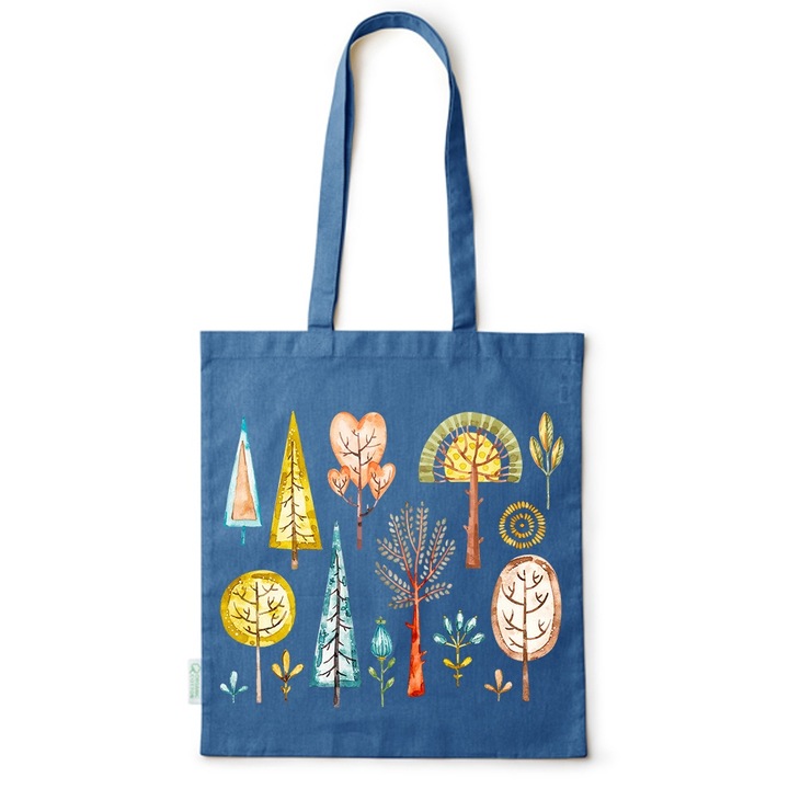 Go For It Shopper fazonú pamut táska mintával, Minimalist Trees, 38×42cm, Kék, AB-BDY133