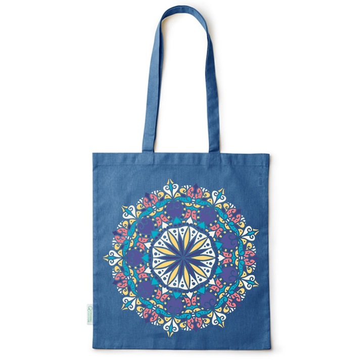 Go For It Shopper fazonú pamut táska mintával, Mandala, 38×42cm, Kék, AB-BDY147