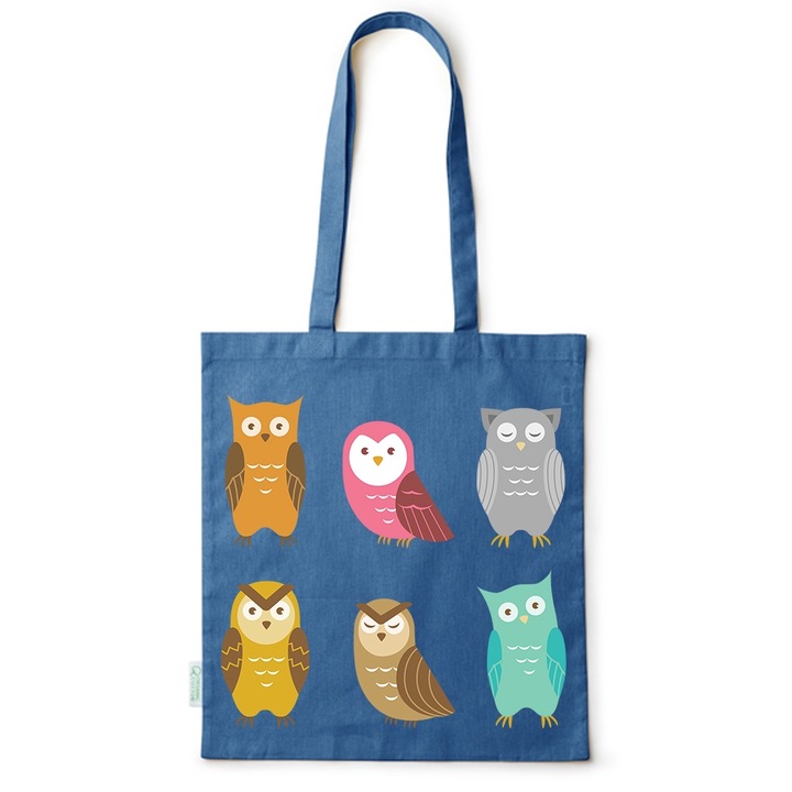 Go For It Shopper fazonú pamut táska mintával, Owls, 38×42cm, Kék, AB-BDY158