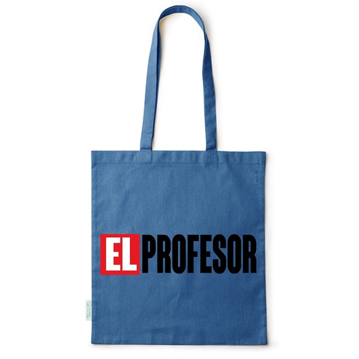 Intelli® Oko-barat pamut bevasarlotaska hosszu fullel, La Casa de Papel, 38, Kék, 38 x 42 cm