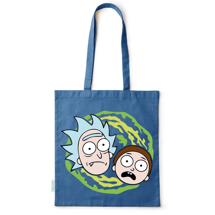 Go For It Shopper fazonú pamut táska mintával, Rick and Morty, 38×42cm, Kék, AB-BDY177