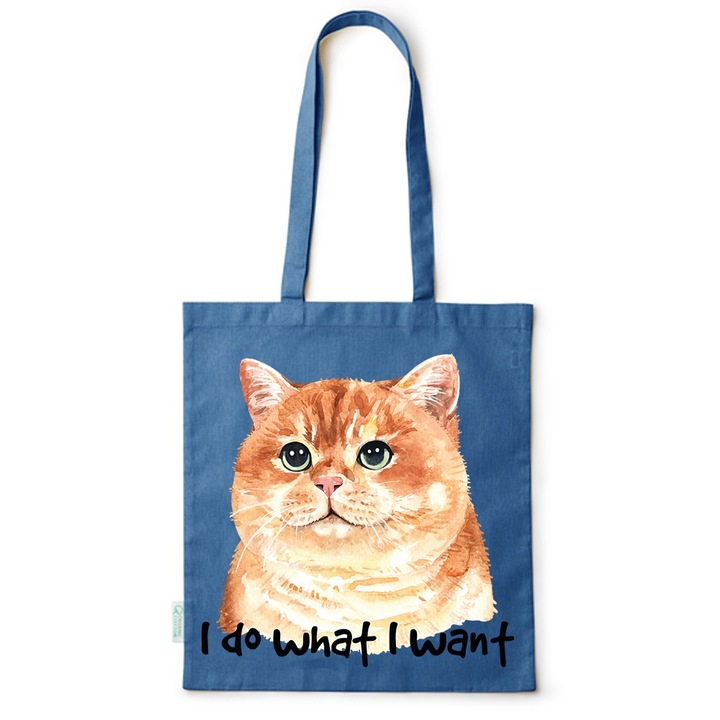 Go For It Shopper fazonú pamut táska mintával, I Do What I Want, 38×42cm, Kék, AB-BDY200