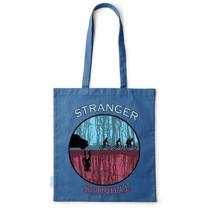 Go For It Shopper fazonú pamut táska mintával, Stranger Things, 38×42cm, Kék, AB-BDY182