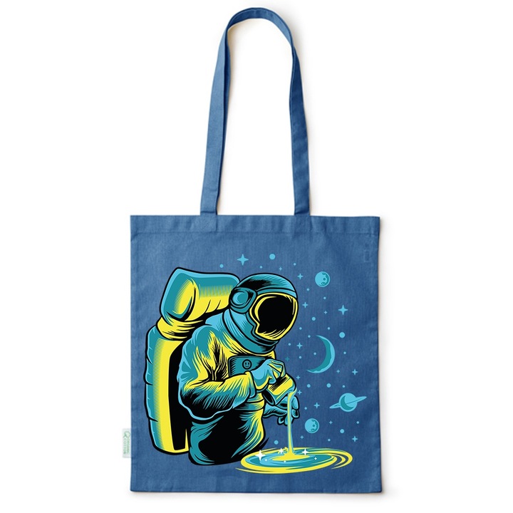 Go For It Shopper fazonú pamut táska mintával, Astronaut - Cooking, 38×42cm, Kék, AB-BDY209