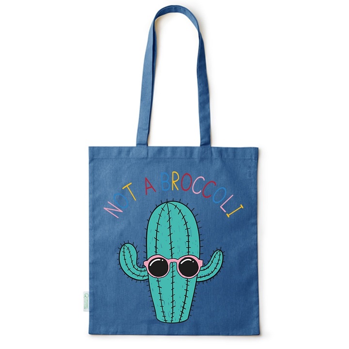Go For It Shopper fazonú pamut táska mintával, Not a Broccoli, 38×42cm, Kék, AB-BDY234