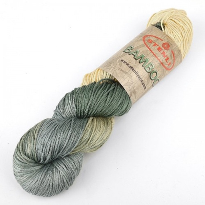 Set 2 buc fir textil Stenli Bamboo gri cu crem - cod 185, 100g/250m