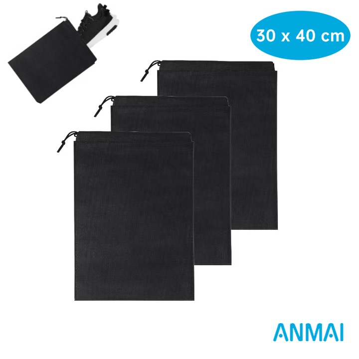 Set de 3 saci pentru incaltaminte, Anmai, rezistenti la praf si mucegai, albi, 30x40cm