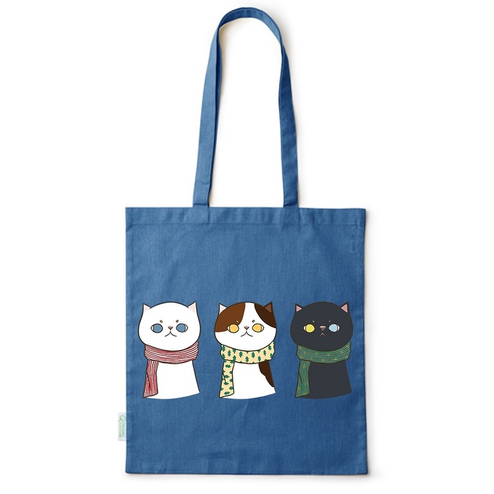 Go For It Shopper fazonú pamut táska mintával, Kittens, 38×42cm, Kék, AB-BDY258