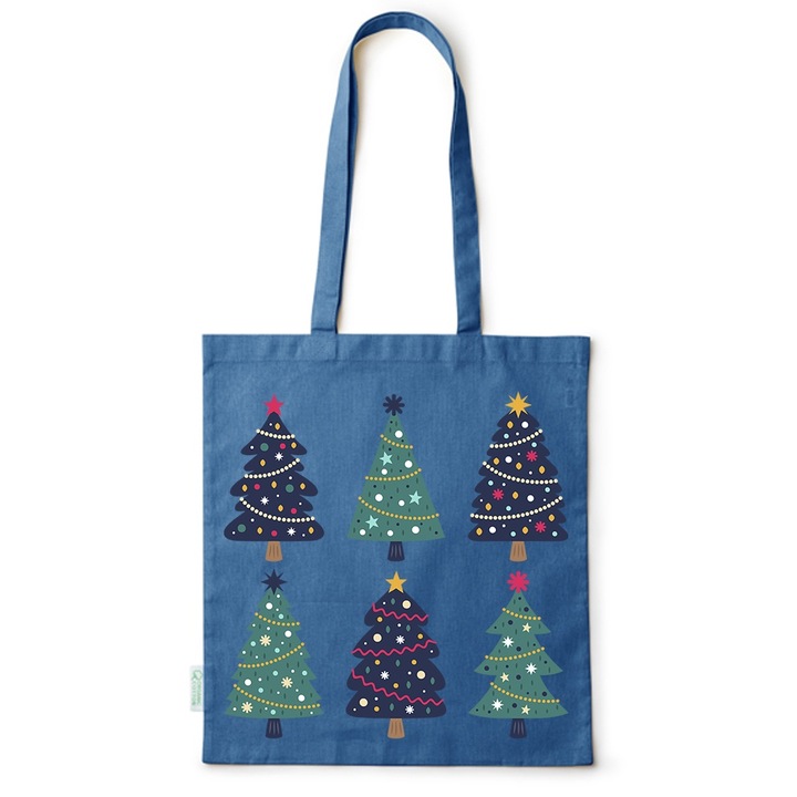 Go For It Shopper fazonú pamut táska mintával, Christmas Trees, 38×42cm, Kék, AB-BDY266