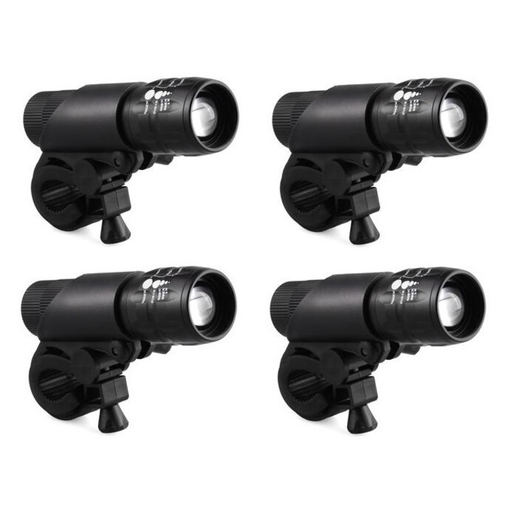 4 db kerékpáros lámpa készlet 240 lumen, 3 világítási mód, nagyítás/kicsinyítés, fekete
