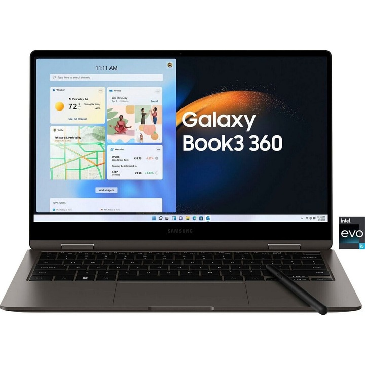 Лаптоп Samsung Galaxy Book3 360, черен, 13 инча, Intel Core i5-1340P, 8GB, 256GB SSD (NP730QFG-KA1EN)