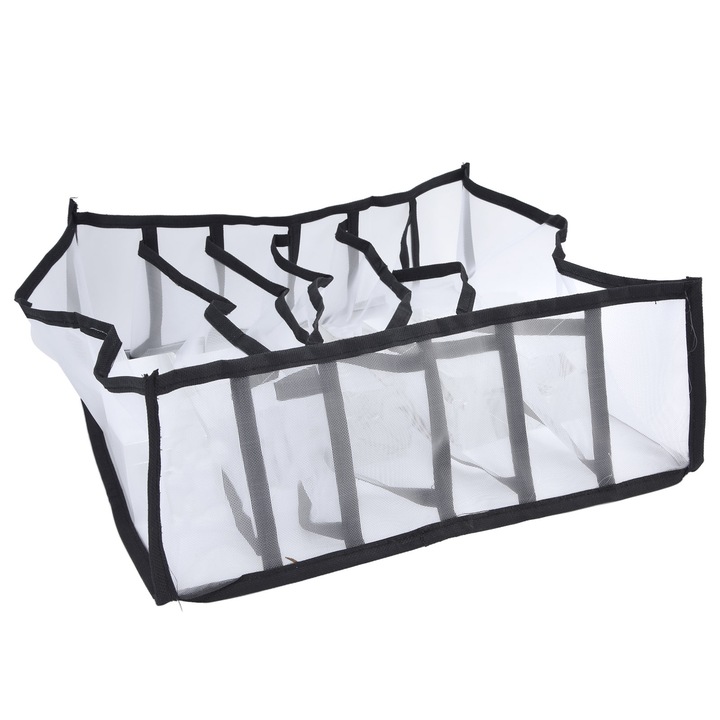 Органайзер за чекмеджета, Сгъваем, За сутиен и чорапи, 6 отделения, 32 x 32 x 12 см, Бял / Черен