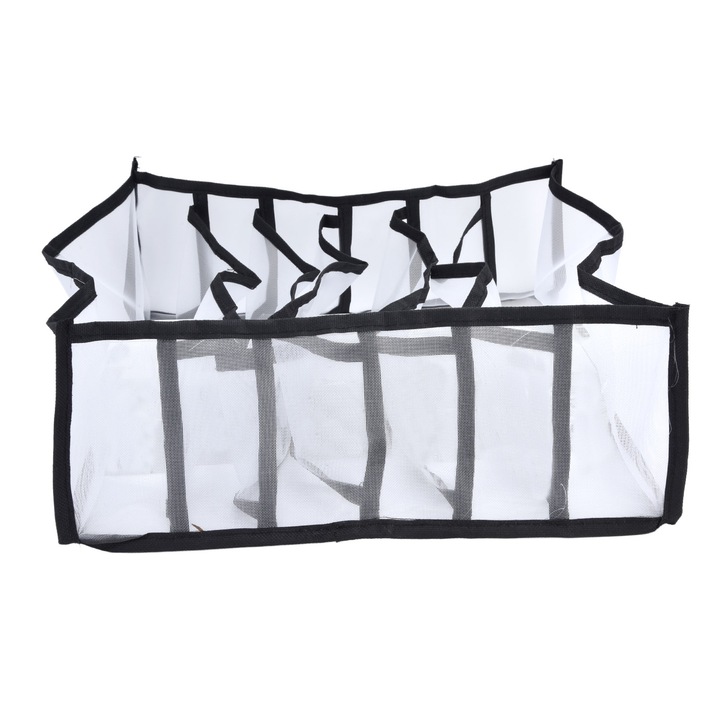 Органайзер за чекмеджета, Сгъваем, За сутиен и чорапи, 6 отделения, 32 x 32 x 12 см, Бял / Черен