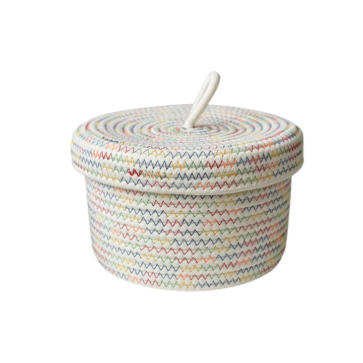 Кошница за съхранение с капак, KkvoGmle, Canvas, 18x12cm, Бяла