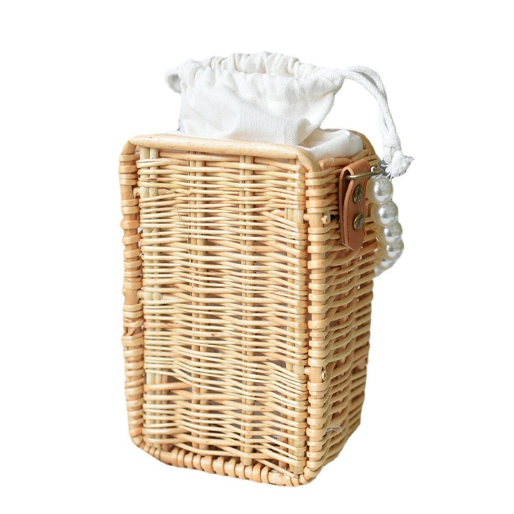 Чанта KkvoGmle, Ратанова, бежова, 12x8x19см