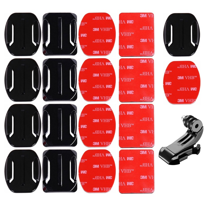 Комплект от 18 самозалепващи стойки, Zggzerg, С адаптер, Водоустойчив, Здрав и издръжлив, Лесен за инсталиране и почистване, Преносим, Подходящ за спортни камери от серията GoPro Hero, PC, 5 x 3,5 cm, Черен