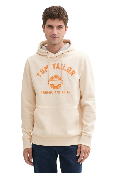 Tom Tailor, Худи с лого, Оранжев/Крем