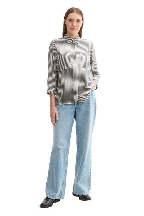 Tom Tailor, Mellzsebes csíkos ing, Fehér/Melange szürke