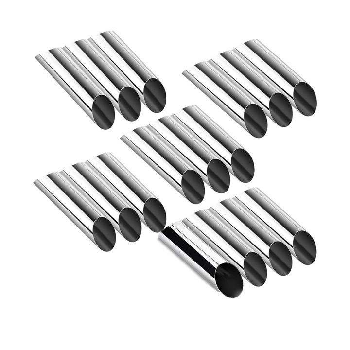 Set 16 Forme Cilindrice Premium pentru prajituri, Rqiurpn, rulouri 12.5 cm, Inox, Argintiu