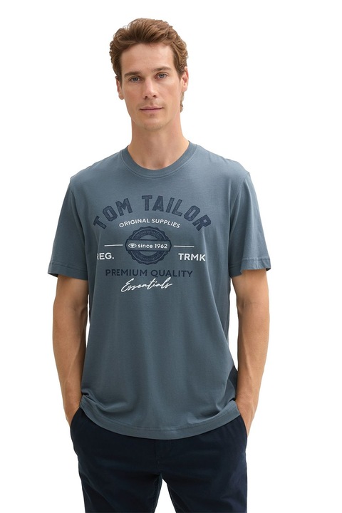 Tom Tailor, Памучна тениска с лого, Прашно синьо