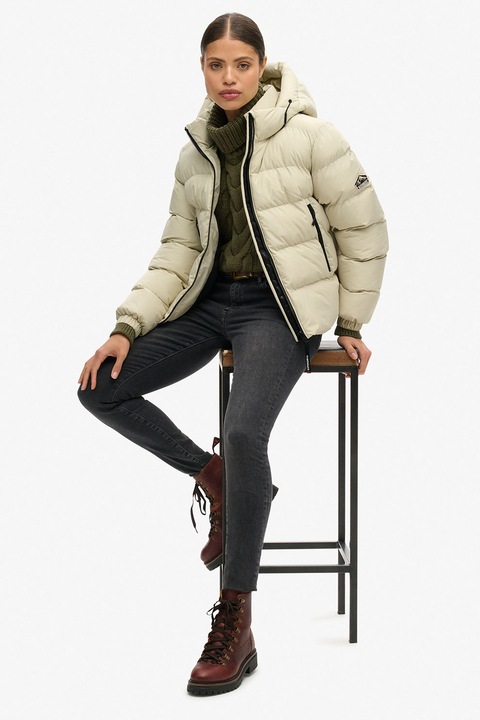 Superdry & Co, Geaca cu gluga si finisaj rezistent la apa, Bej deschis