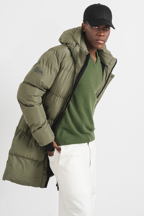 SUPERDRY, Geaca lunga cu model matlasat, Verde masliniu