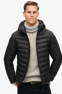 Superdry & Co, Geaca matlasata cu gluga, Negru, 2XL