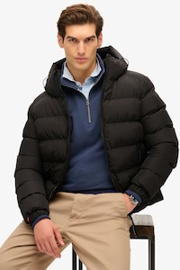 Superdry & Co, Geaca matlasata cu buzunare cu fermoar, Negru, 2XL