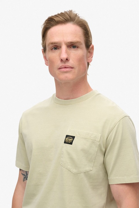 Superdry & Co, Тениска от памук с джоб на гърдите, Бежов
