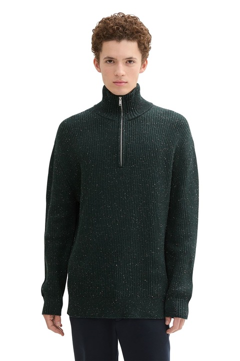 Tom Tailor, Pulover striat cu guler inalt, Verde padure