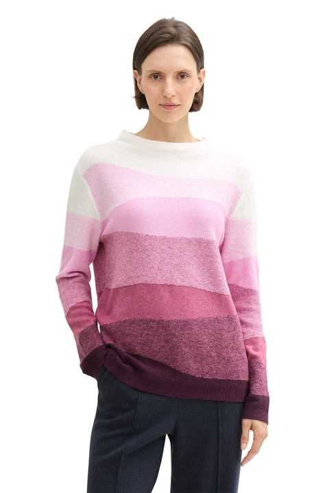 Tom Tailor, Pulover tricotat din amestec de lana cu diverse culori, Alb/Roz