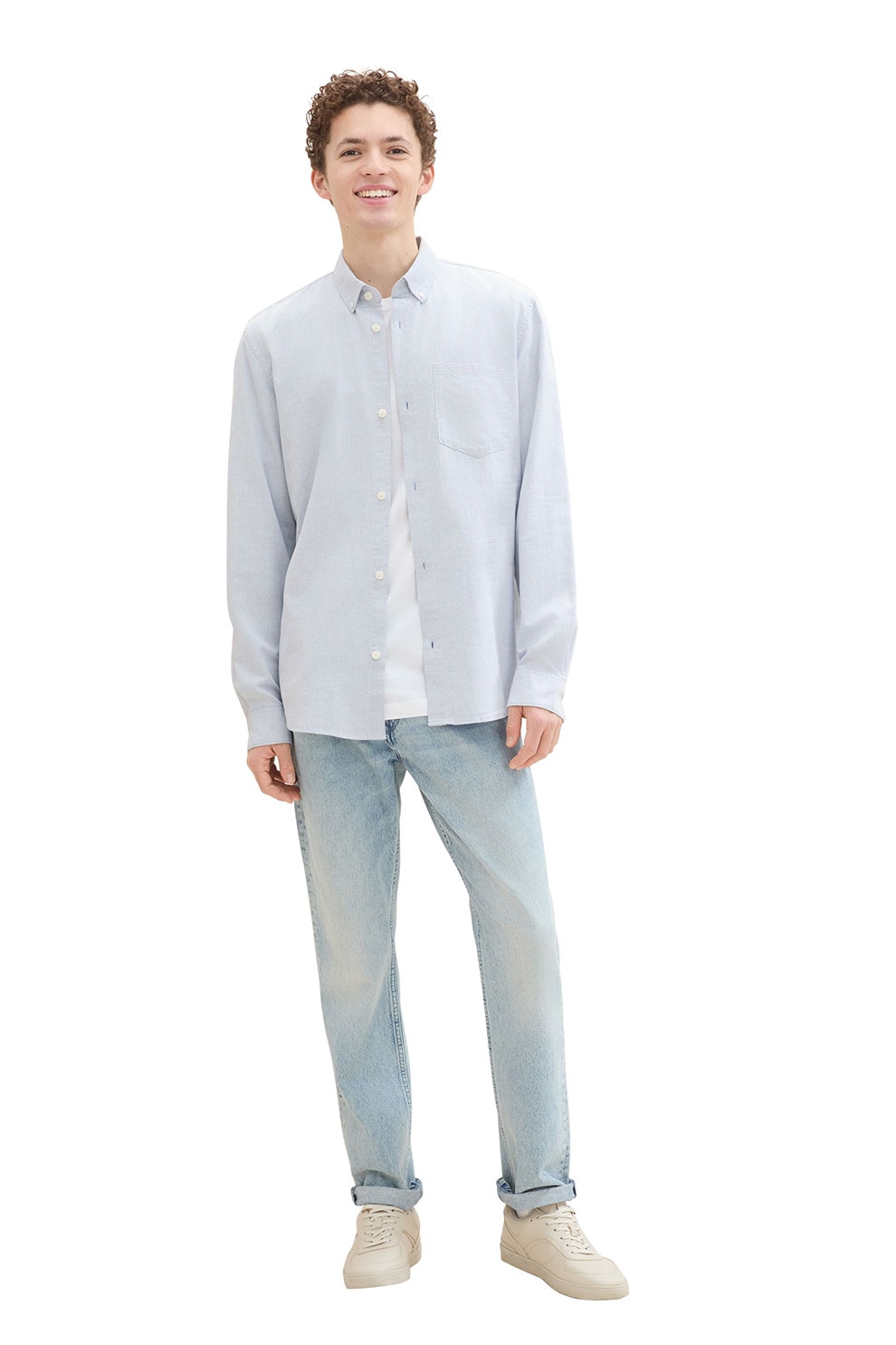 Tom Tailor, Camasa de bumbac cu maneci lungi, Albastru glaciar, M