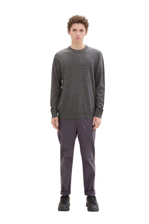 Tom Tailor, Памучен пуловер с овално деколте, Меланж тъмно сиво