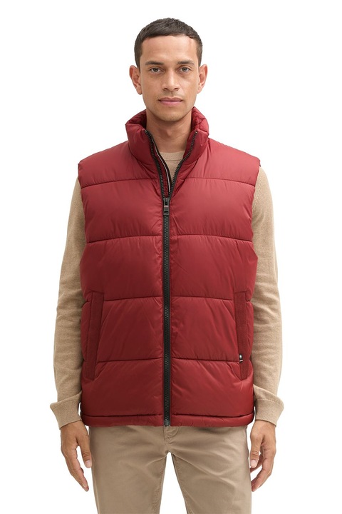 Tom Tailor, Vesta cu fermoar si buzunare laterale, Rosu inchis, S