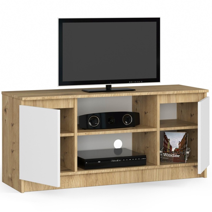 Akord K120 TV szekrény, artisan tölgy fehér, 120x55x40 cm, 2 ajtó, 1 polc