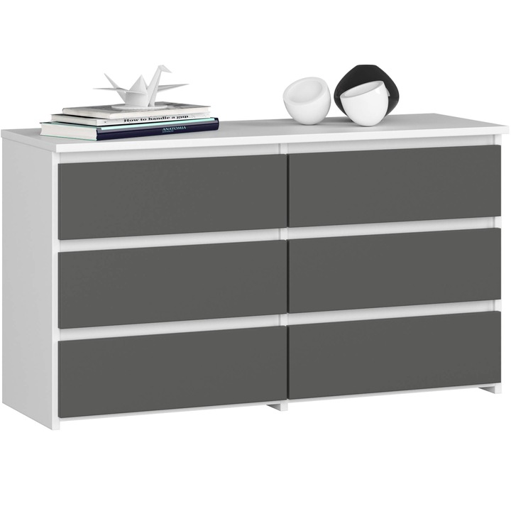 Скрин Akord Furniture Factory, ПДЧ, 6 чекмеджета, Бял/сив