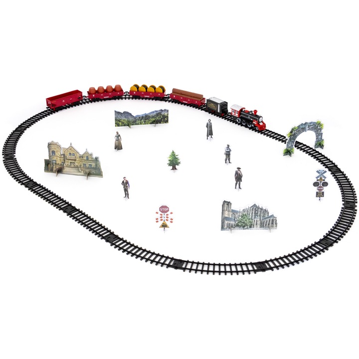 Електрически влак Mappy Classic Train, Метален, С аксесоари, Светлини, звуци и пара, 30 части