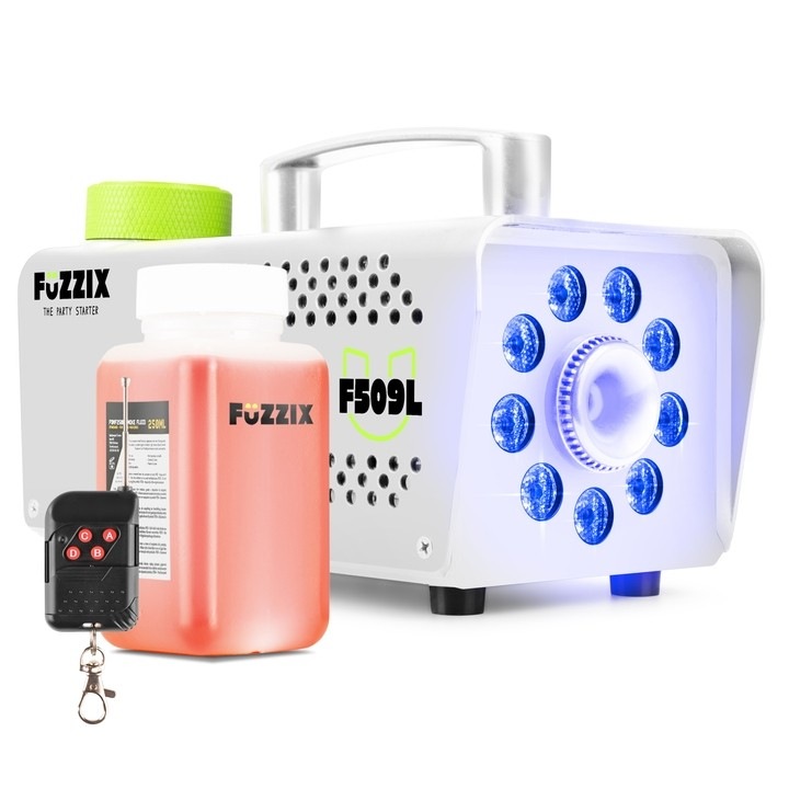 Masina de fum cu 9 LED-uri, RGB, 500W, 0.25l, alb, Fuzzix F509LW