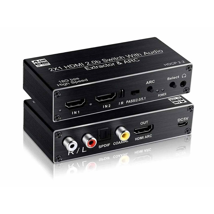 Thunder SWD-201, 2×1 4K HDMI kapcsoló, audio leválasztó + ARC
