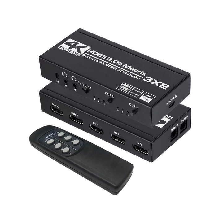 Thunder HMX-302, HDMI mátrix, elosztó és kapcsoló (3×2)